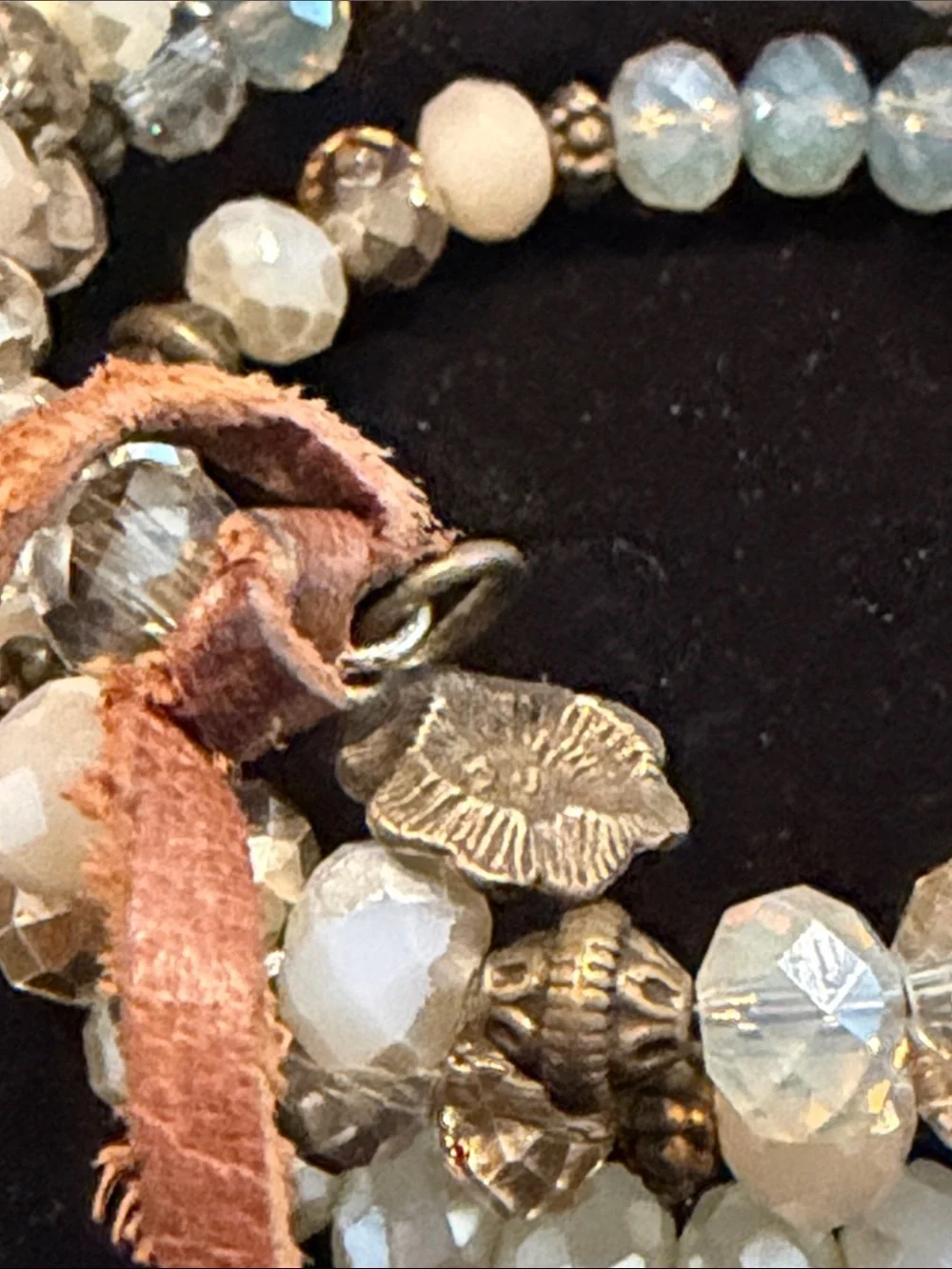 Layered White and Brown Beaded Wrap Bracelet